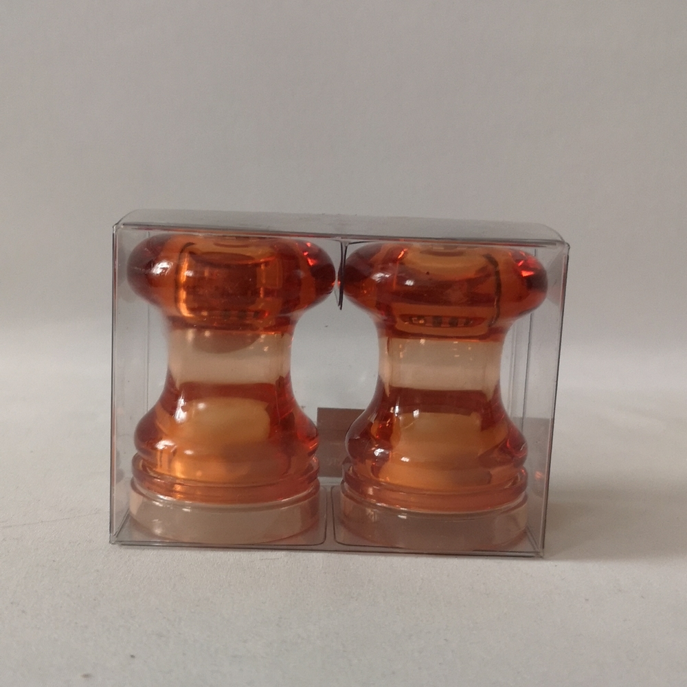 New in Box Life at Home Peach Acrylic Salt and Pepper Shaker Set